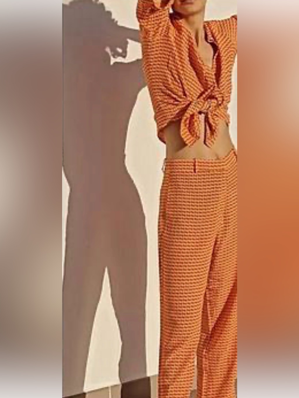 Zara Orange Textured Straight Pants And Matching Blouse